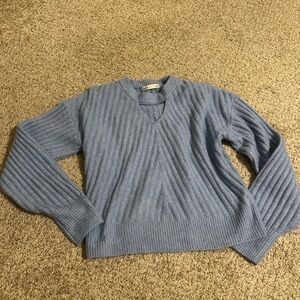 SO Women's Blue V-Neck Ribbed Sweater